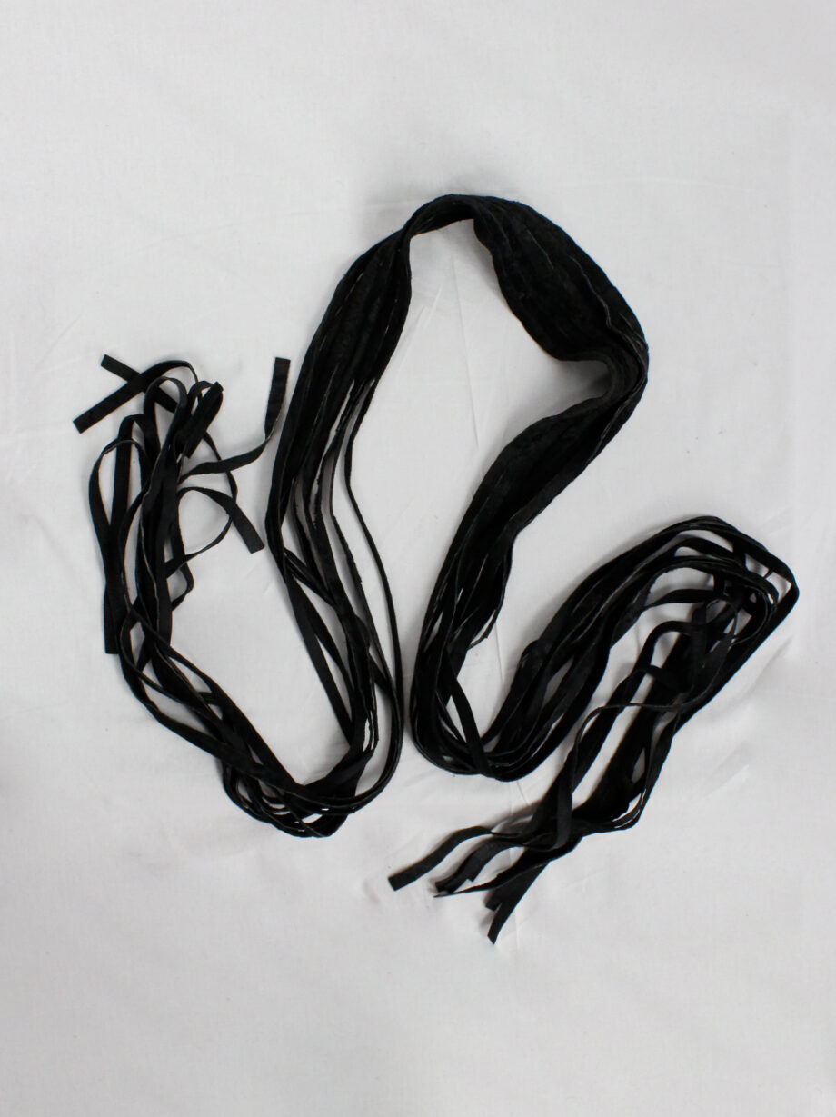 vintage Ann Demeulemeester black leather belt or scarf with fringe ends fall 2002 (1)