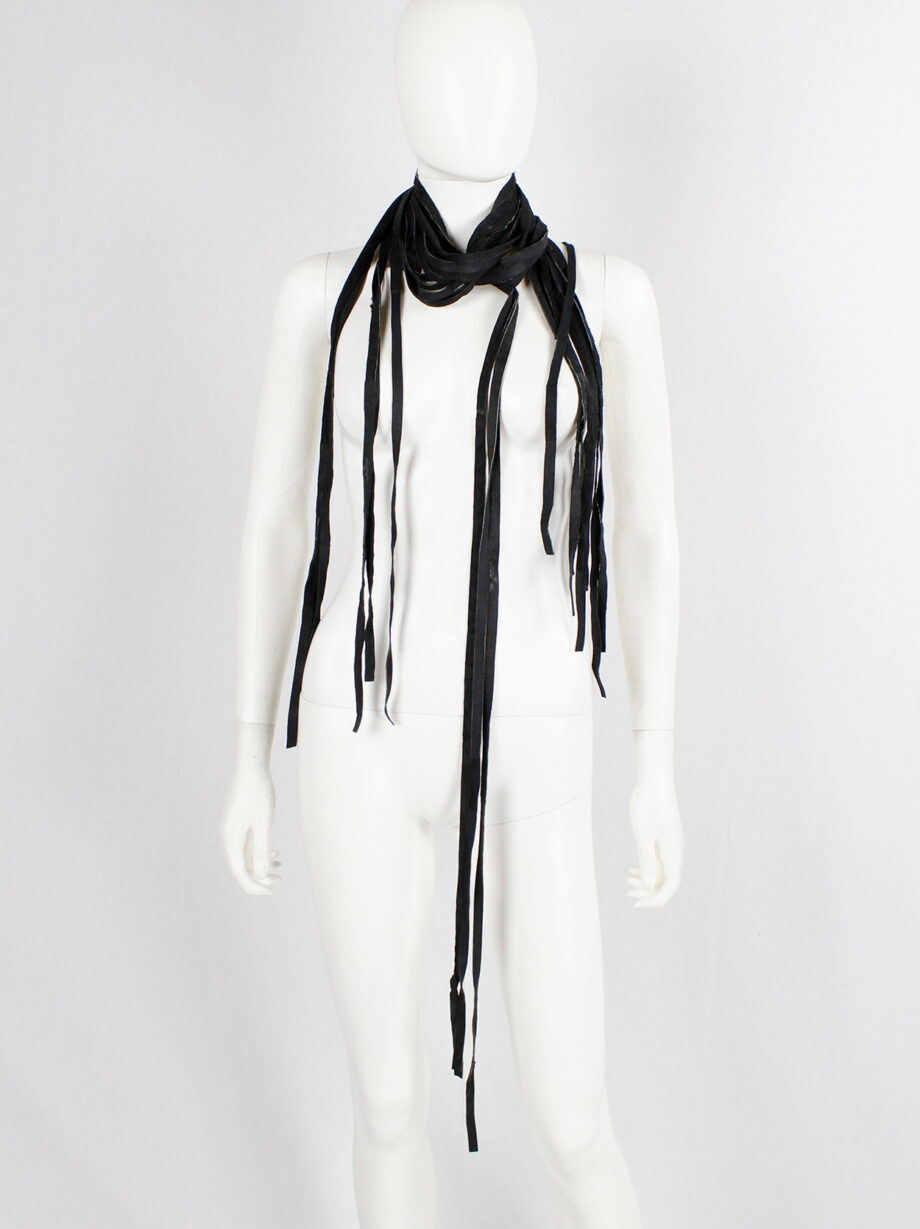 vintage Ann Demeulemeester black leather belt or scarf with fringe ends fall 2002 (11)