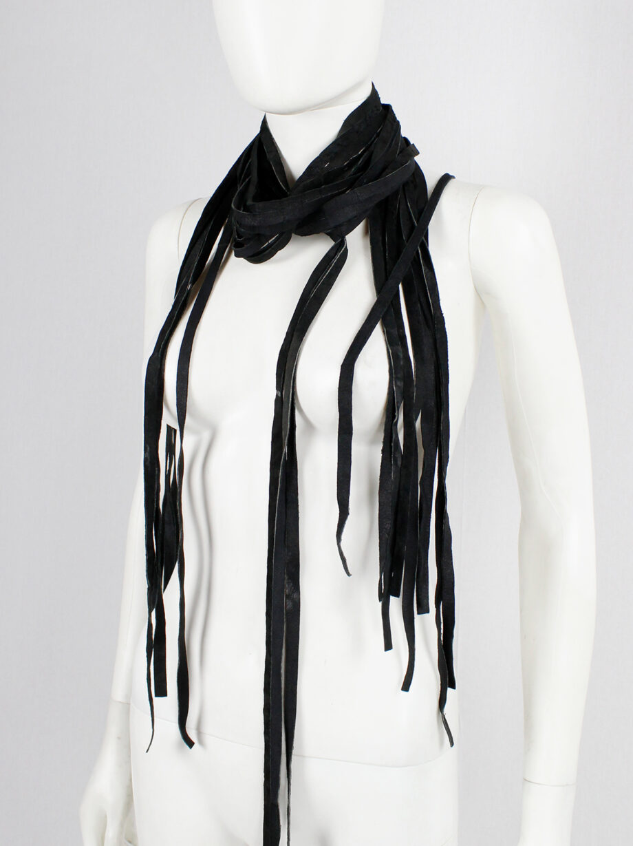 vintage Ann Demeulemeester black leather belt or scarf with fringe ends fall 2002 (12)