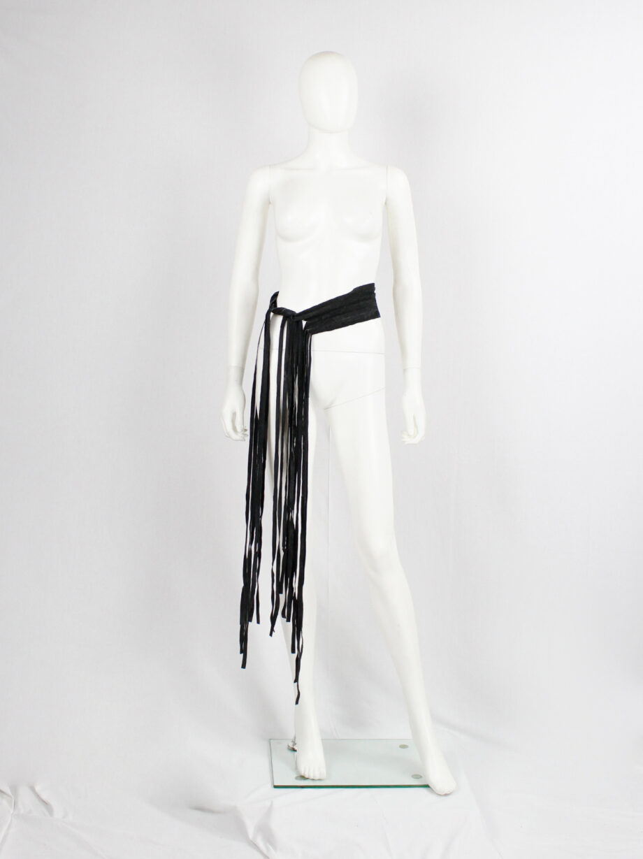 vintage Ann Demeulemeester black leather belt or scarf with fringe ends fall 2002 (13)