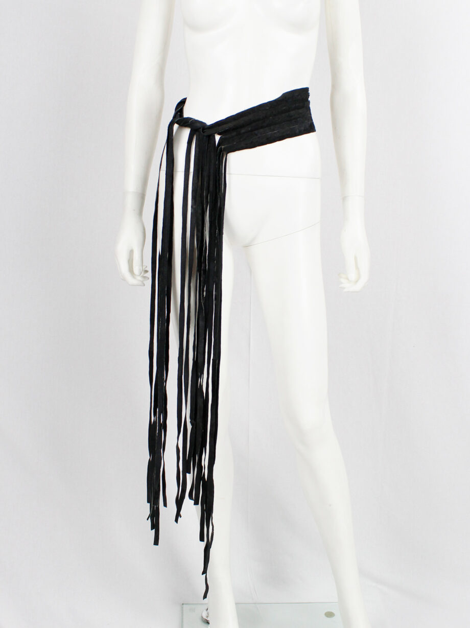vintage Ann Demeulemeester black leather belt or scarf with fringe ends fall 2002 (14)