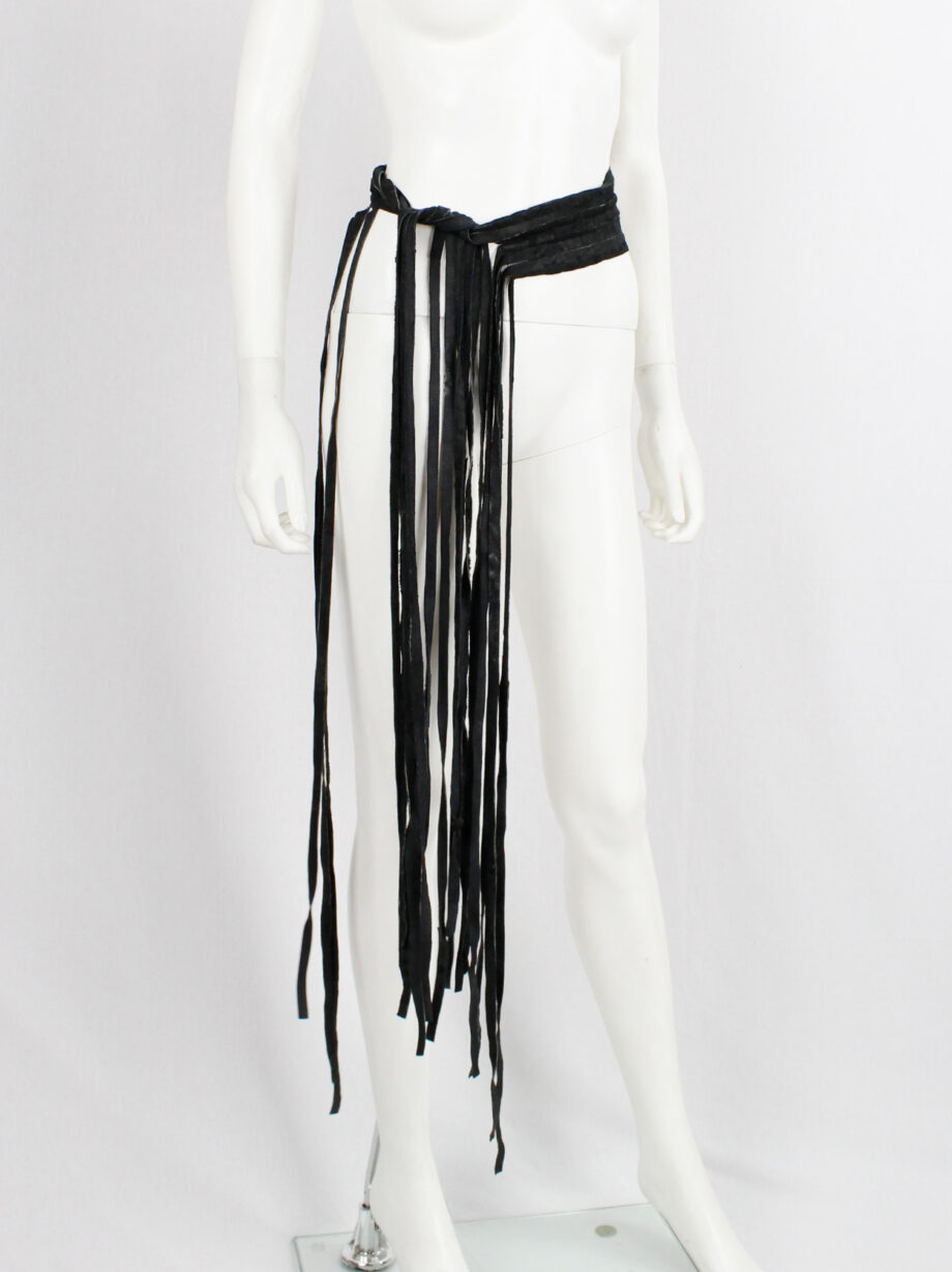 vintage Ann Demeulemeester black leather belt or scarf with fringe ends fall 2002 (15)