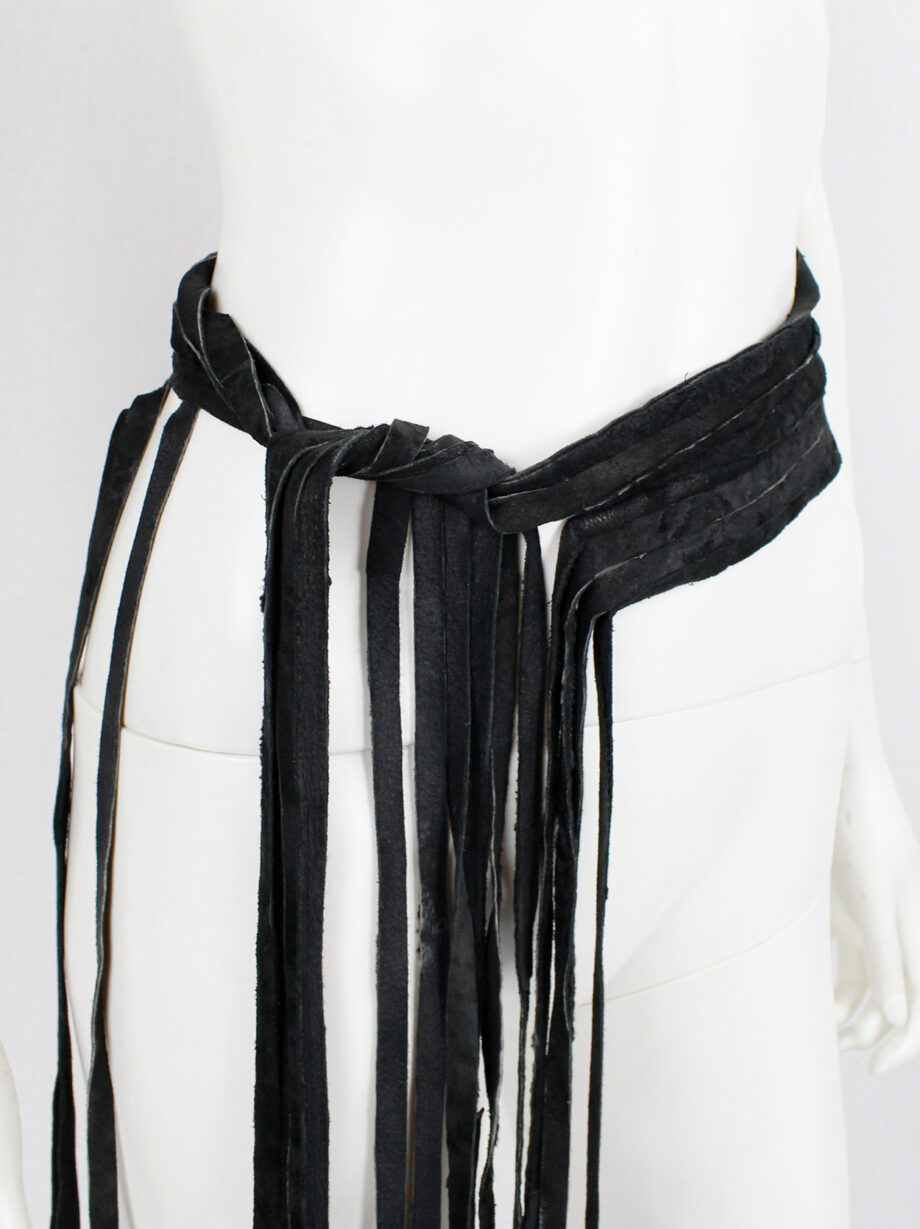 vintage Ann Demeulemeester black leather belt or scarf with fringe ends fall 2002 (16)