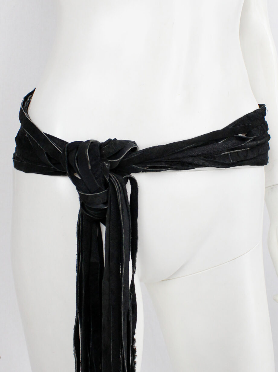 vintage Ann Demeulemeester black leather belt or scarf with fringe ends fall 2002 (5)