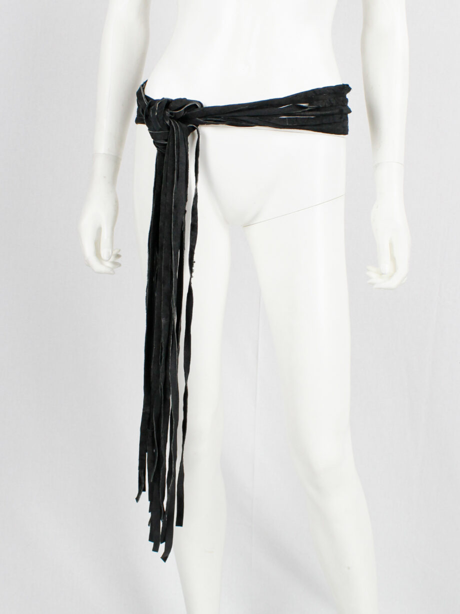 vintage Ann Demeulemeester black leather belt or scarf with fringe ends fall 2002 (6)