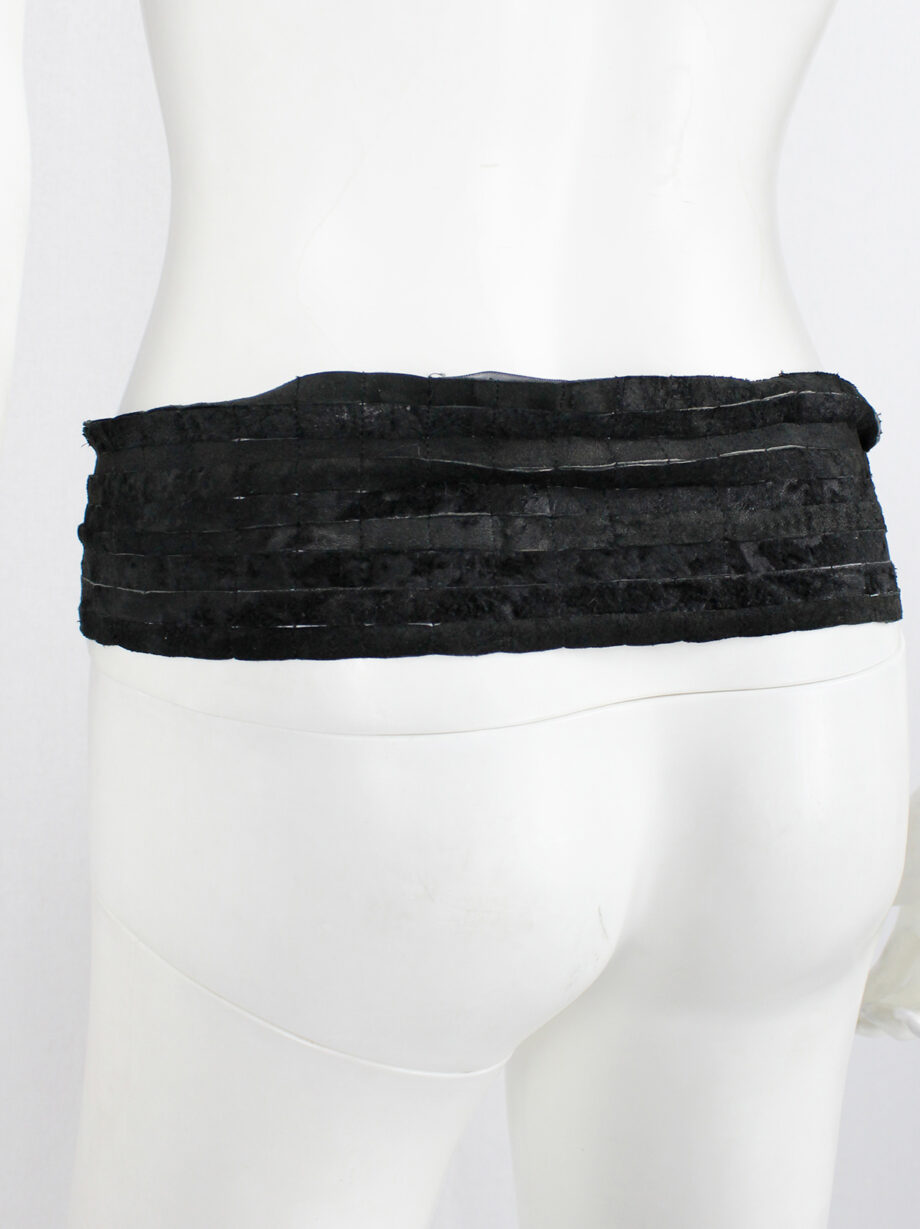 vintage Ann Demeulemeester black leather belt or scarf with fringe ends fall 2002 (8)