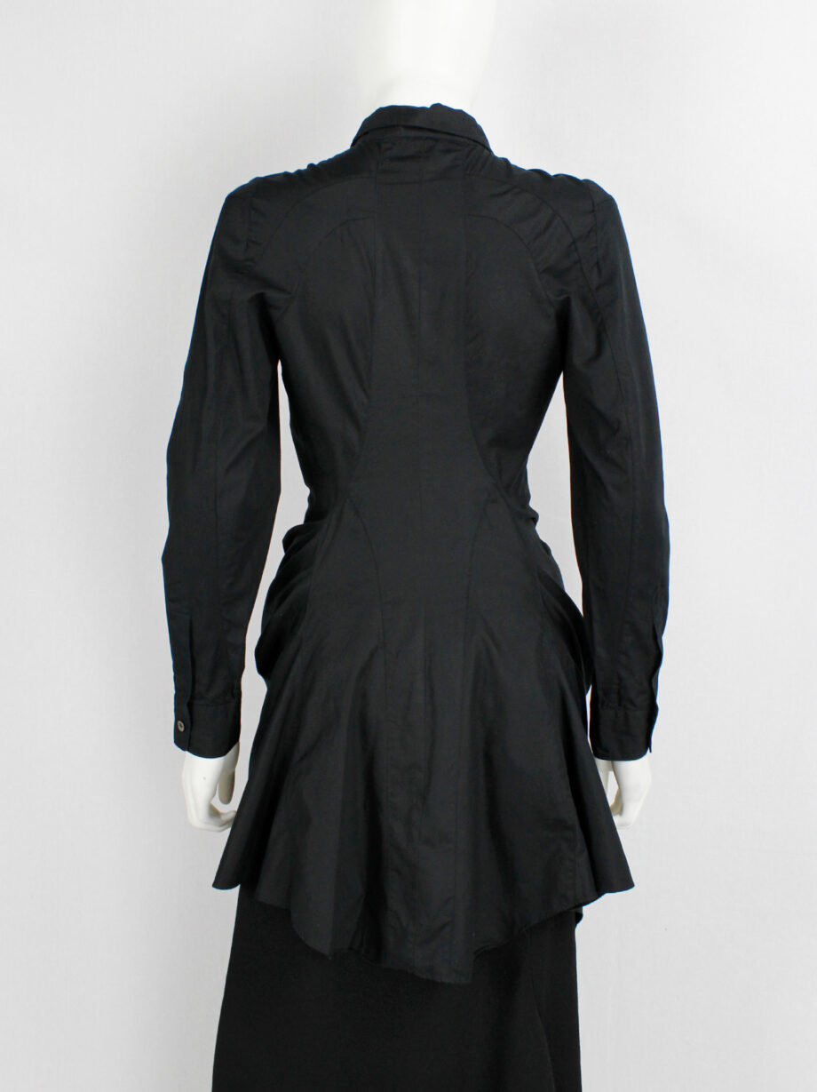 vintage Junya Watanabe black long shirt with draped kangaroo front spring 2010 (11)