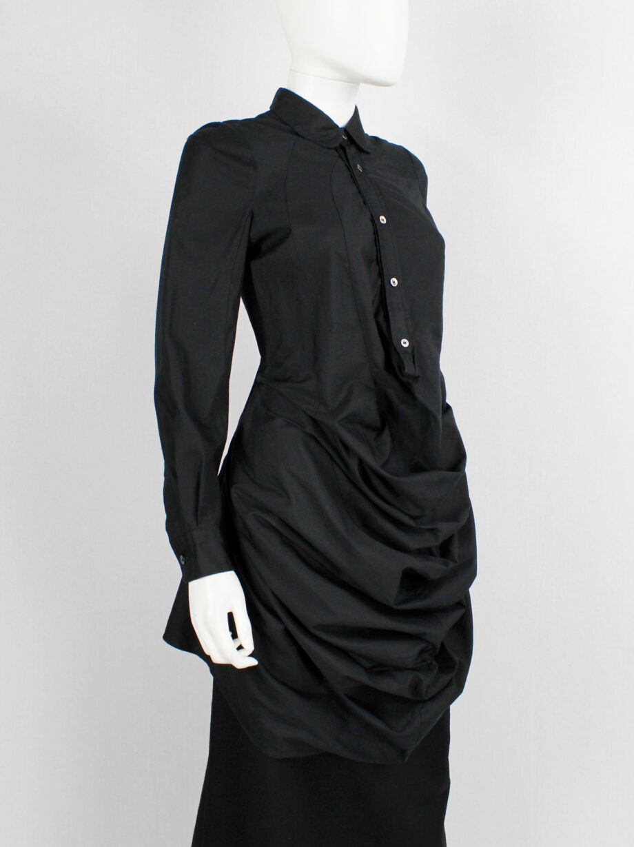 vintage Junya Watanabe black long shirt with draped kangaroo front spring 2010 (19)