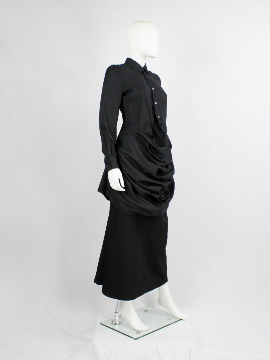 vintage Junya Watanabe black long shirt with draped kangaroo front spring 2010 (7)