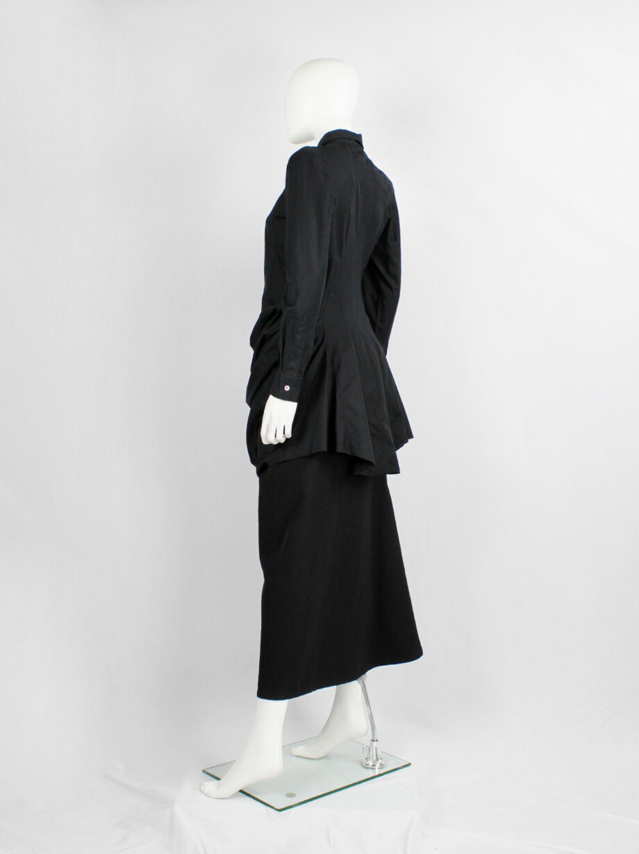 vintage Junya Watanabe black long shirt with draped kangaroo front spring 2010 (9)
