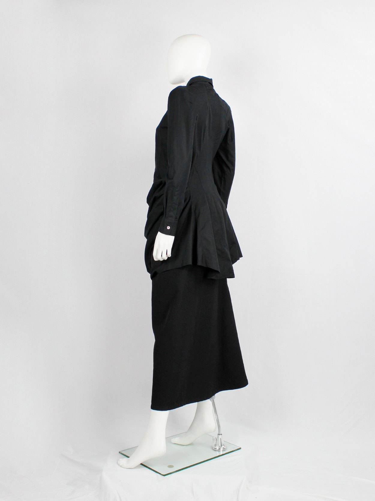 Junya Watanabe black long shirt with draped 'kangaroo' front — spring ...