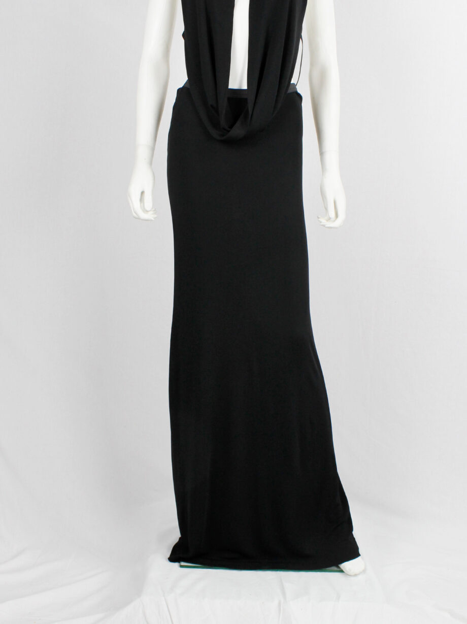 vintage Maison Martin Margiela black ensemble of a maxi skirt and a backless draped cowl top spring 2006 (7)