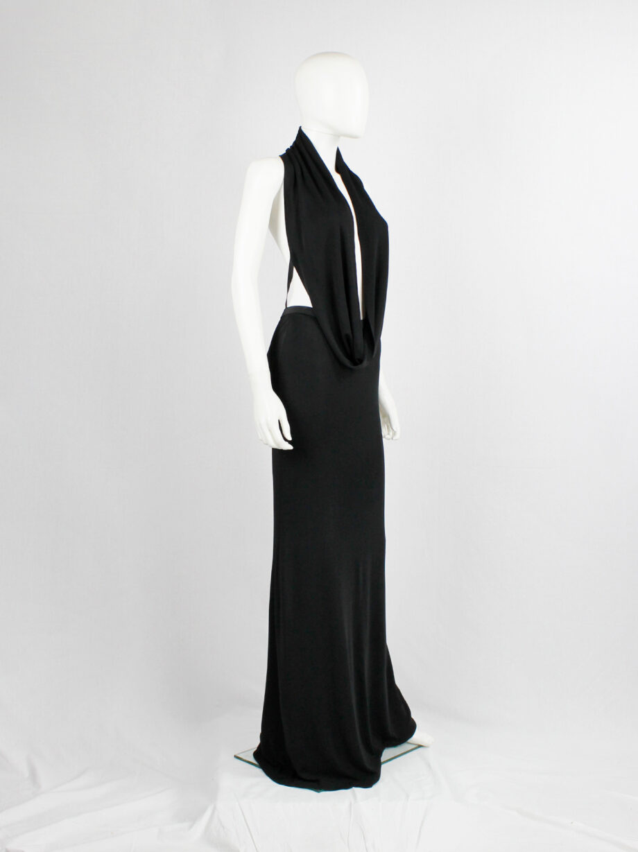 vintage Maison Martin Margiela black ensemble of a maxi skirt and a backless draped cowl top spring 2006 (9)
