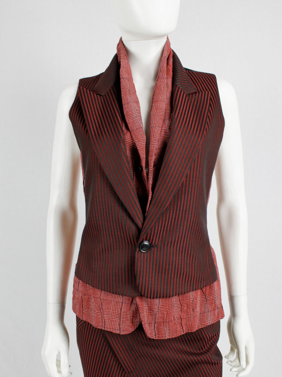 vintage a f Vandevorst red pinstripe deconstructed waistcoat fused with a tartan vest fall 2016 (10)