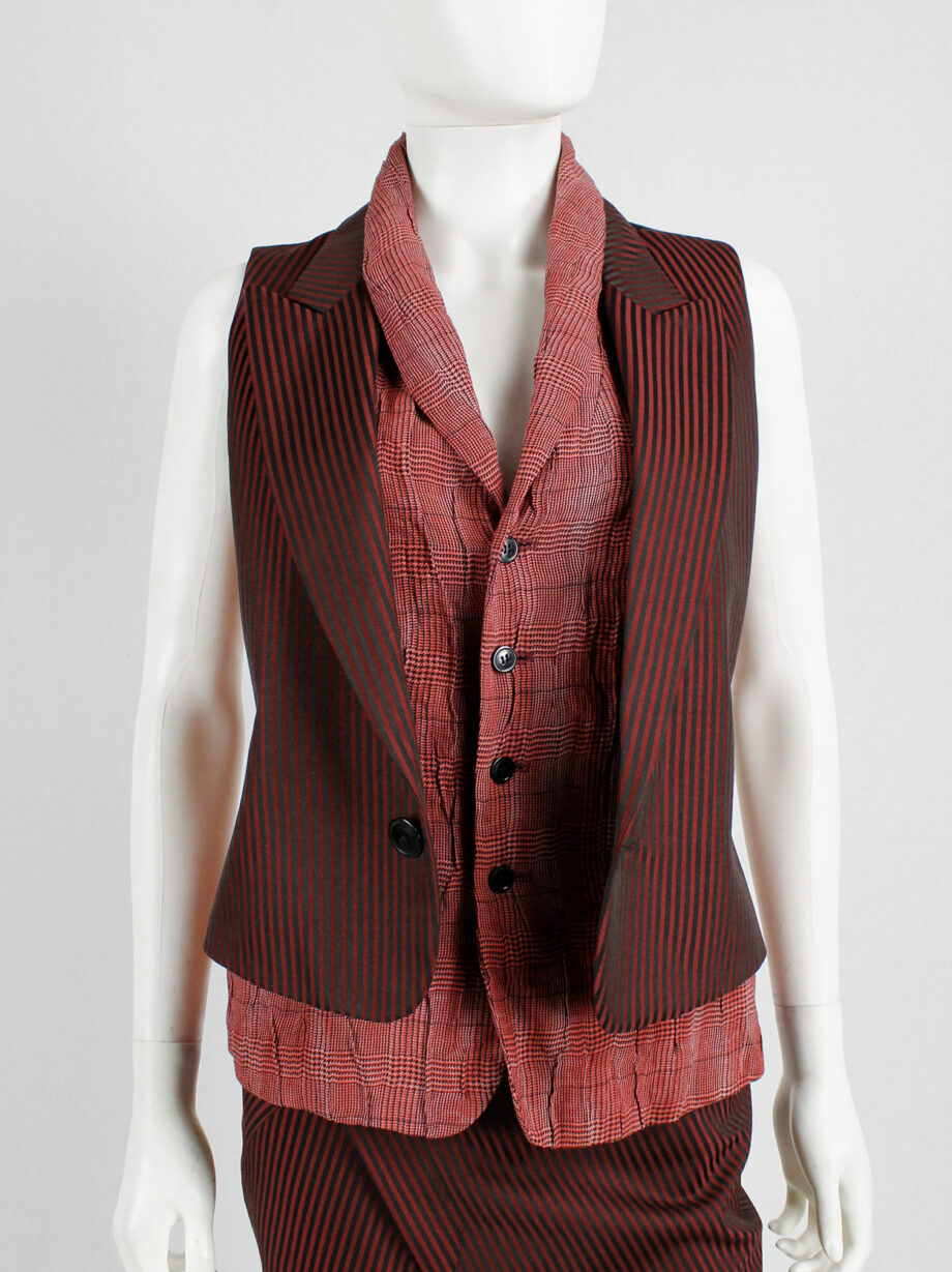 vintage a f Vandevorst red pinstripe deconstructed waistcoat fused with a tartan vest fall 2016 (11)