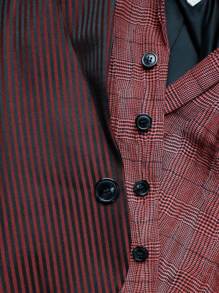 vintage a f Vandevorst red pinstripe deconstructed waistcoat fused with a tartan vest fall 2016 (12)