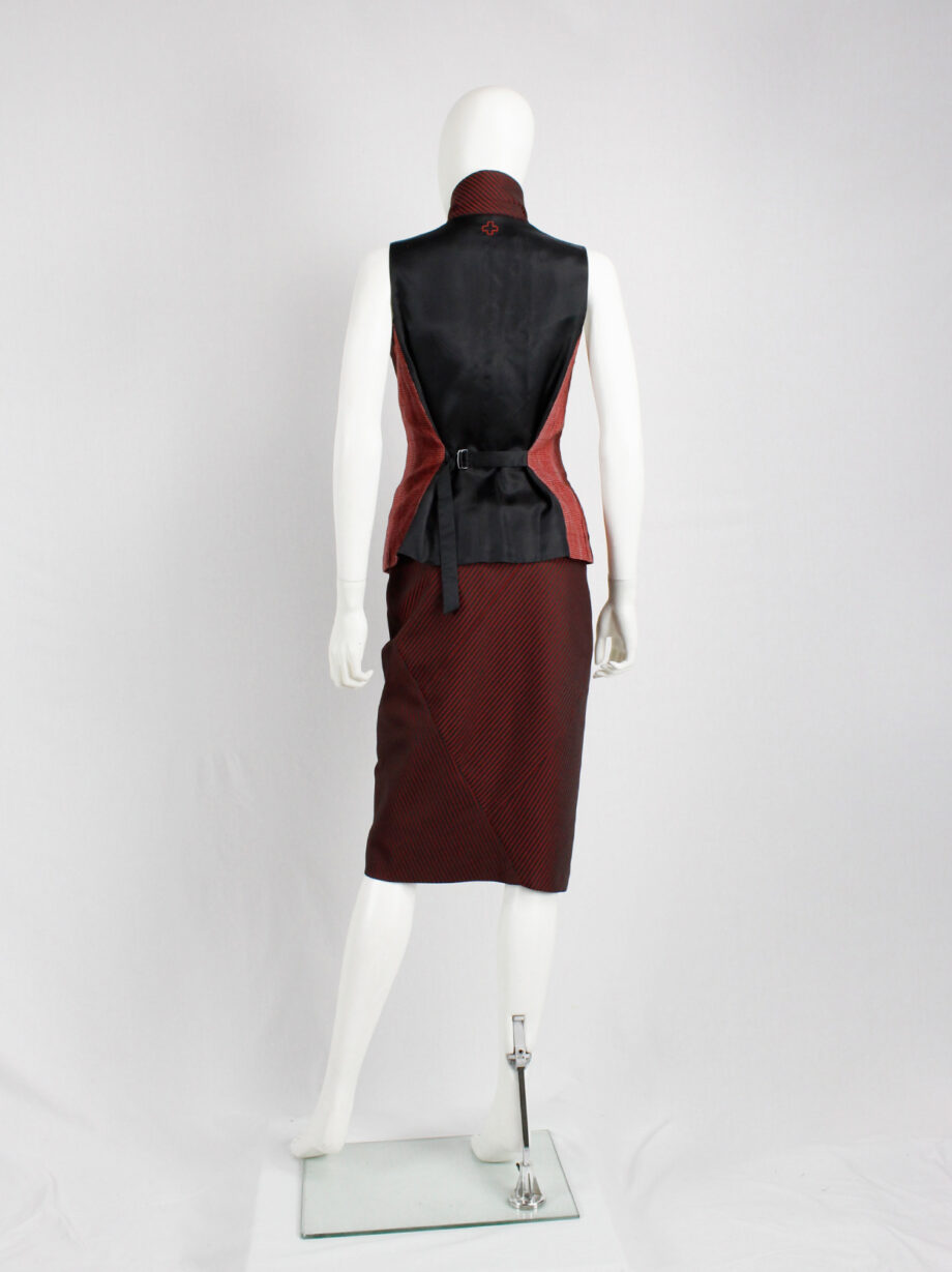 vintage a f Vandevorst red pinstripe deconstructed waistcoat fused with a tartan vest fall 2016 (4)
