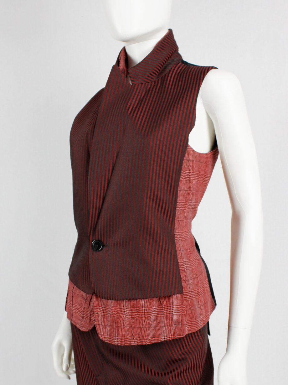 vintage a f Vandevorst red pinstripe deconstructed waistcoat fused with a tartan vest fall 2016 (8)