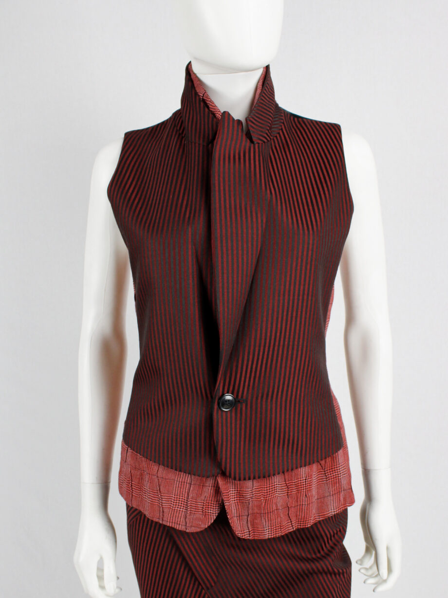 vintage a f Vandevorst red pinstripe deconstructed waistcoat fused with a tartan vest fall 2016 (9)