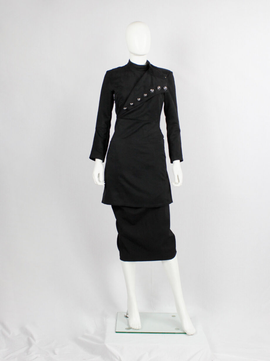 vintage af. Vandevorst black long military coat with silver cross buttons fall 2011 (14)