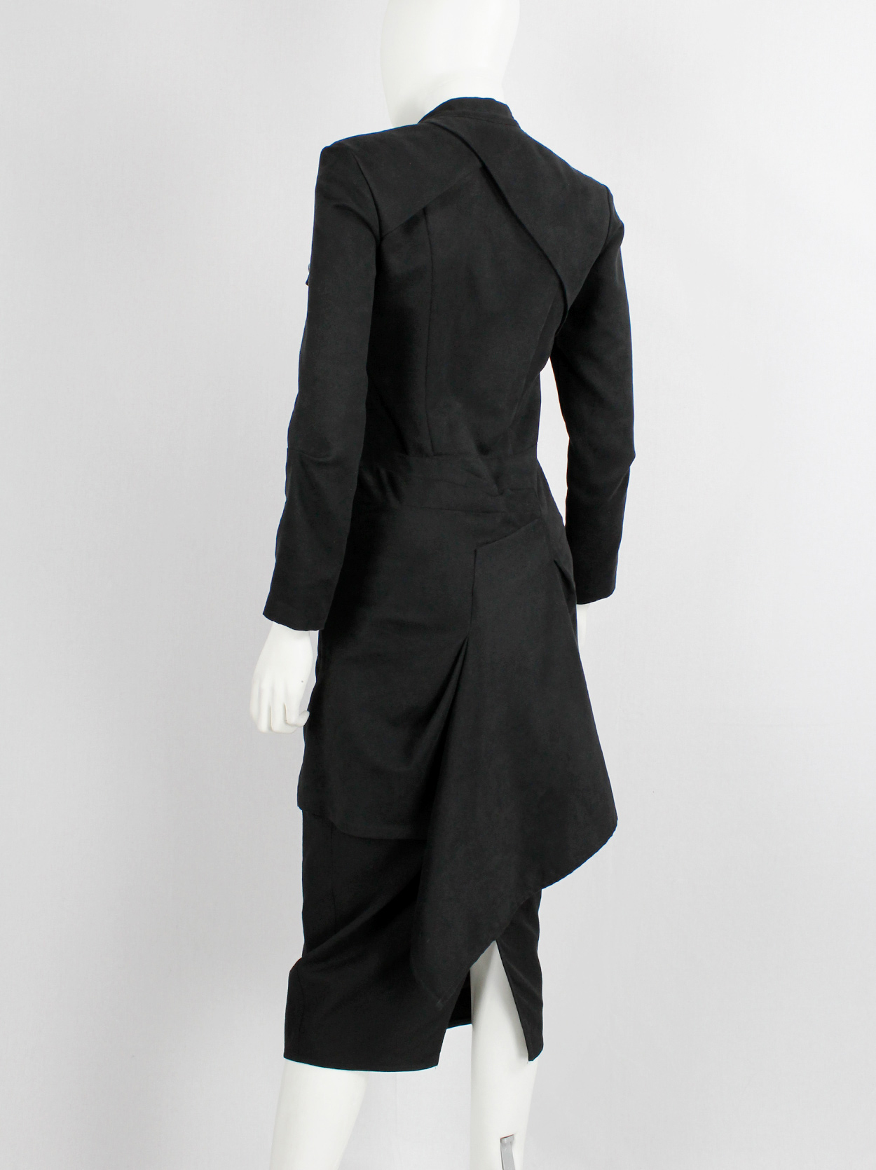 A.F. Vandevorst black long military coat or dress with silver cross ...