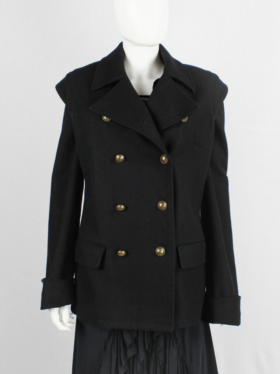 vintage af. Vandevorst black military coat with gold cross buttons and detachable sleeves fall 1999 (1)
