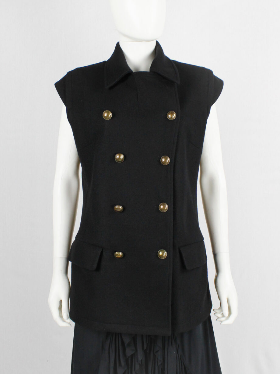 vintage af. Vandevorst black military coat with gold cross buttons and detachable sleeves fall 1999 (15)