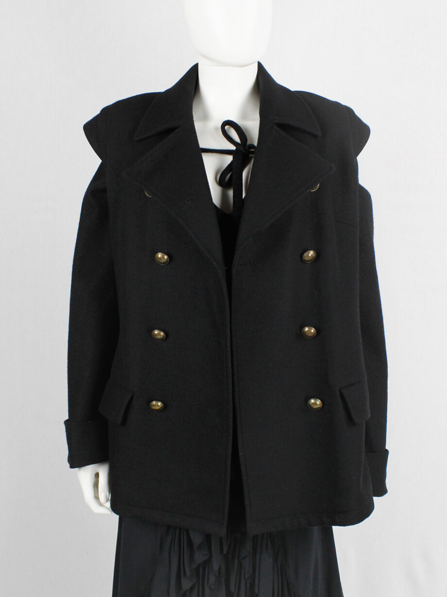 vintage af. Vandevorst black military coat with gold cross buttons and detachable sleeves fall 1999 (19)