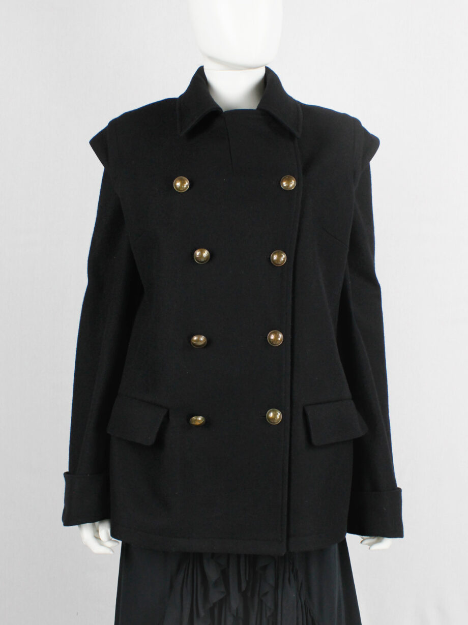 vintage af. Vandevorst black military coat with gold cross buttons and detachable sleeves fall 1999 (2)