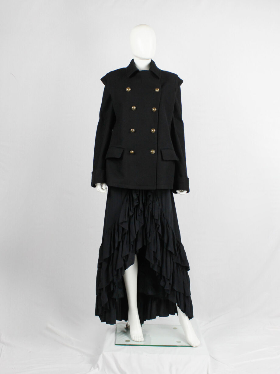 vintage af. Vandevorst black military coat with gold cross buttons and detachable sleeves fall 1999 (5)