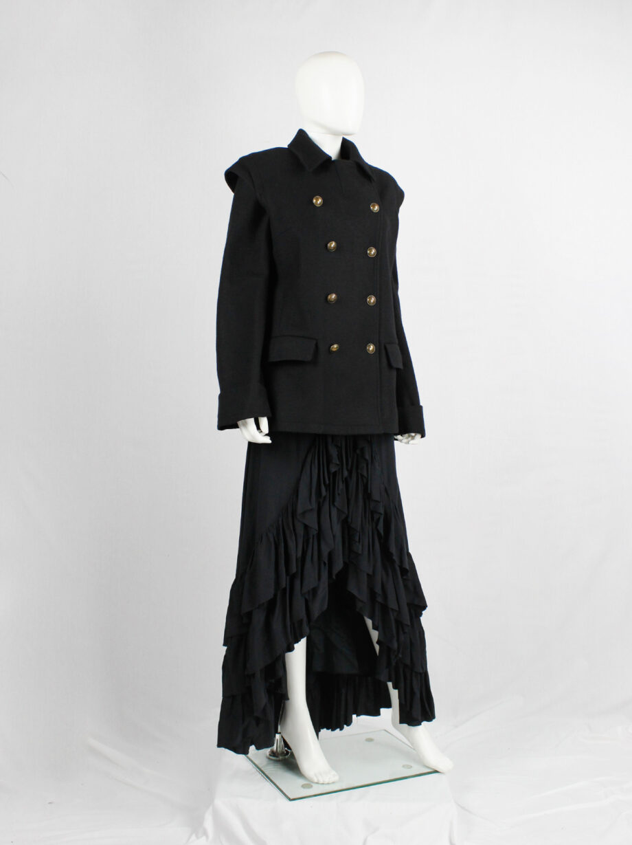 vintage af. Vandevorst black military coat with gold cross buttons and detachable sleeves fall 1999 (6)