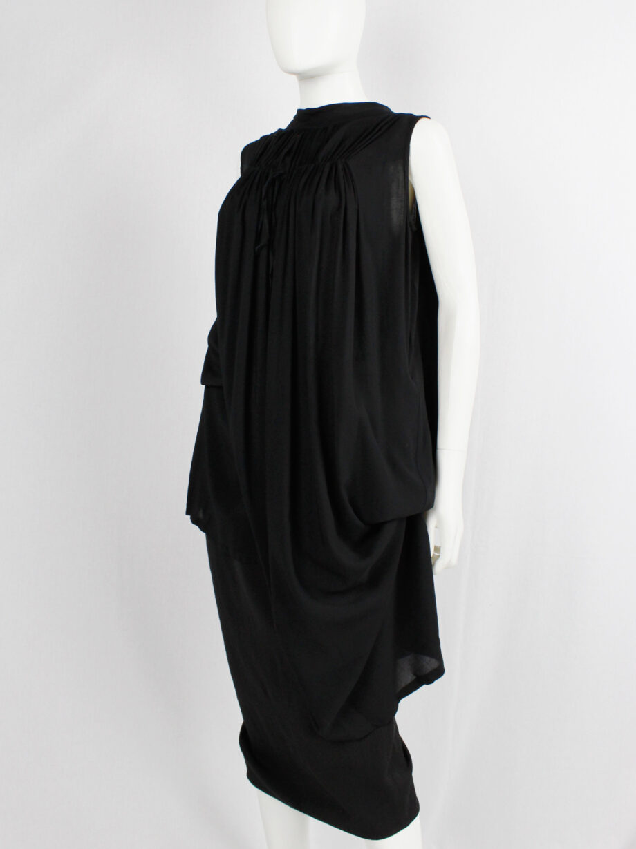 Ann Demeulemeester Blanche black draped tunic with pleated bust fall 2009 re-edition (4)