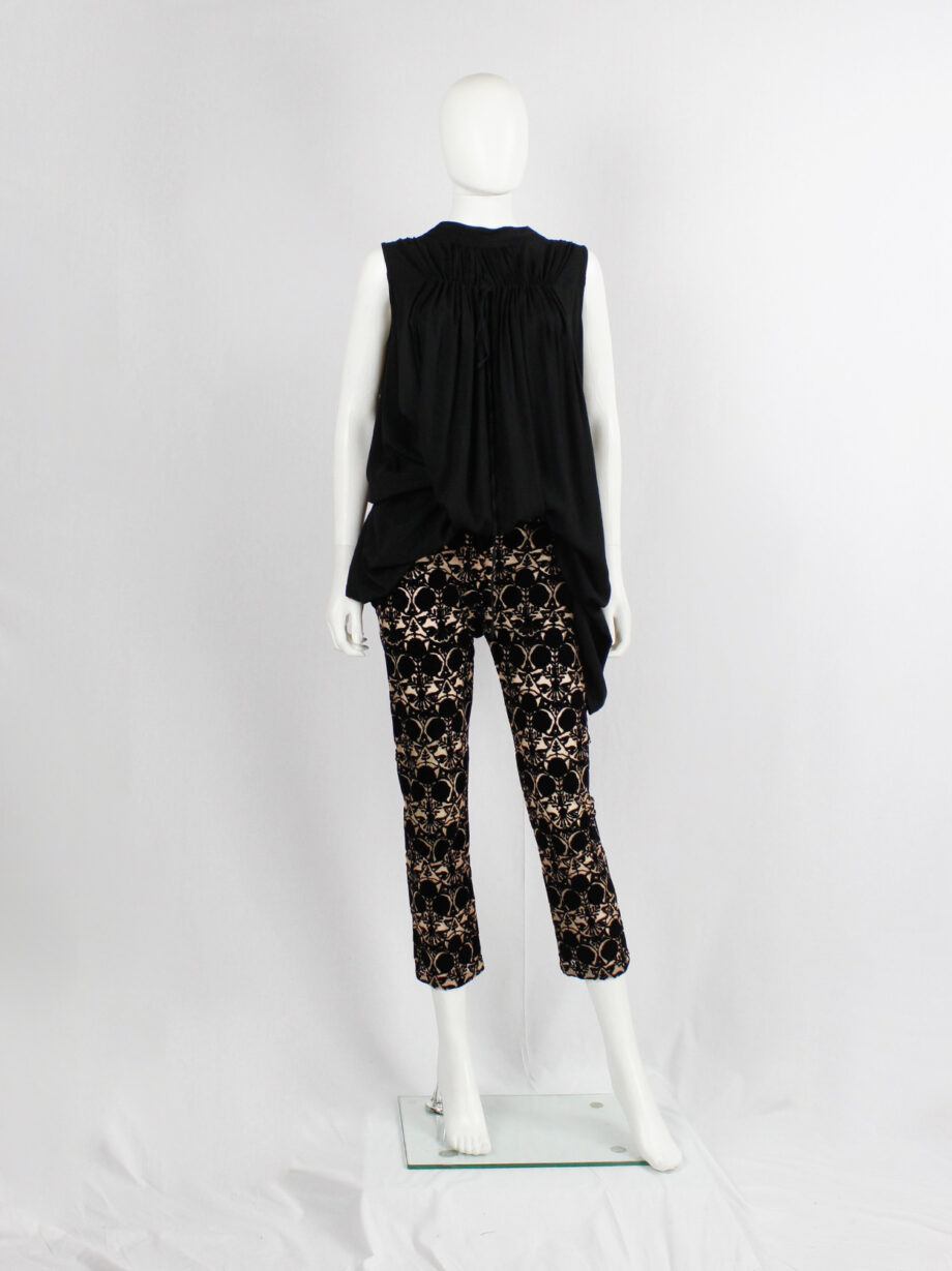 Ann Demeulemeester beige cropped mesh trousers with black circular velvet print spring 2014 (1)