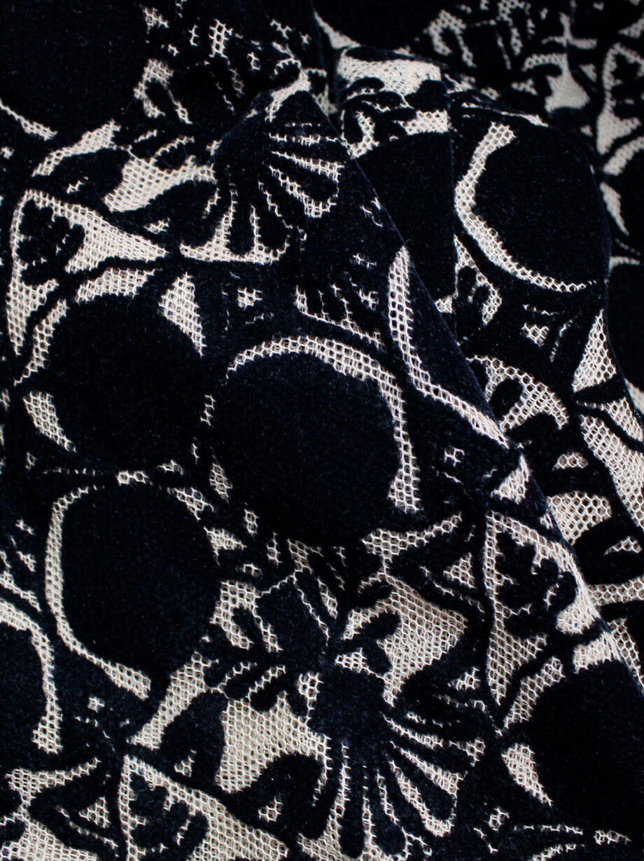 Ann Demeulemeester beige cropped mesh trousers with black circular velvet print spring 2014 (10)