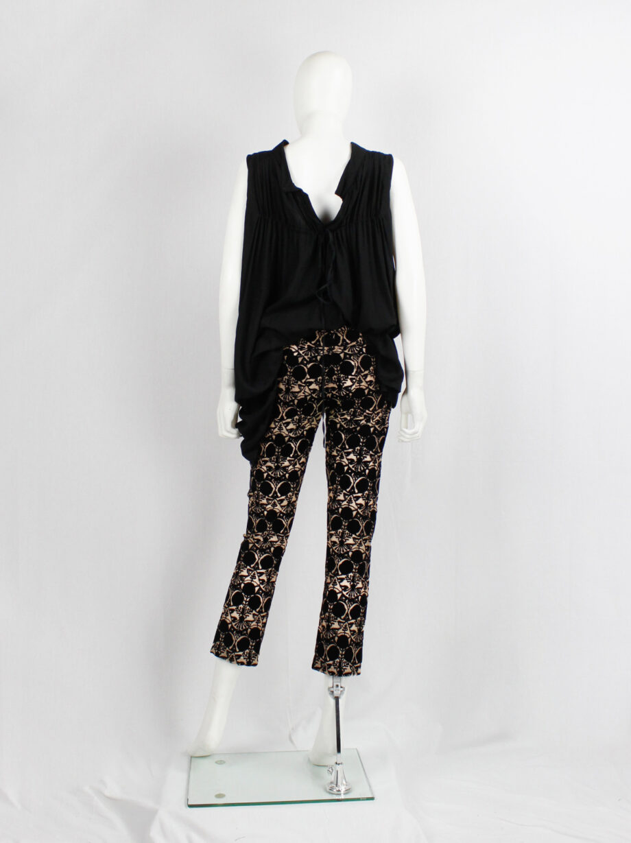 Ann Demeulemeester beige cropped mesh trousers with black circular velvet print spring 2014 (3)
