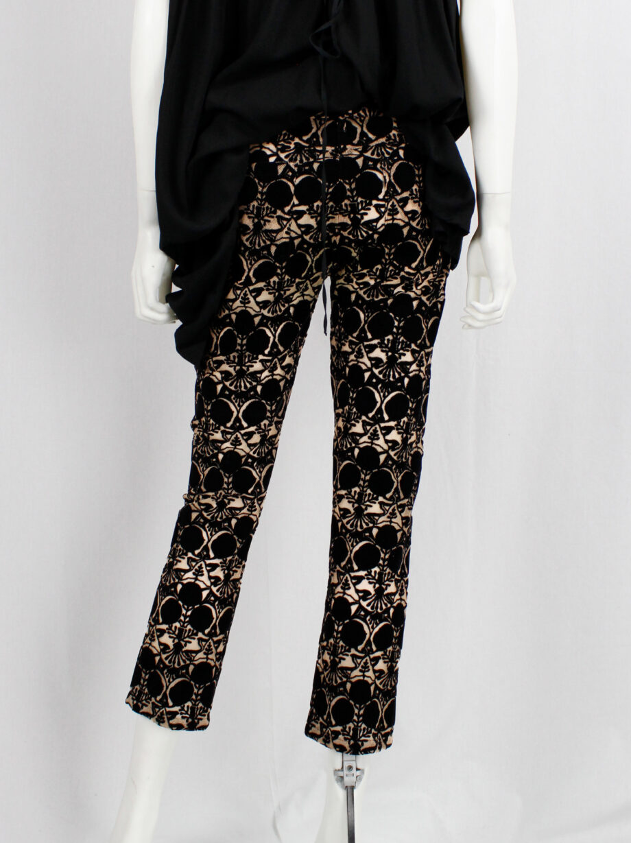 Ann Demeulemeester beige cropped mesh trousers with black circular velvet print spring 2014 (4)