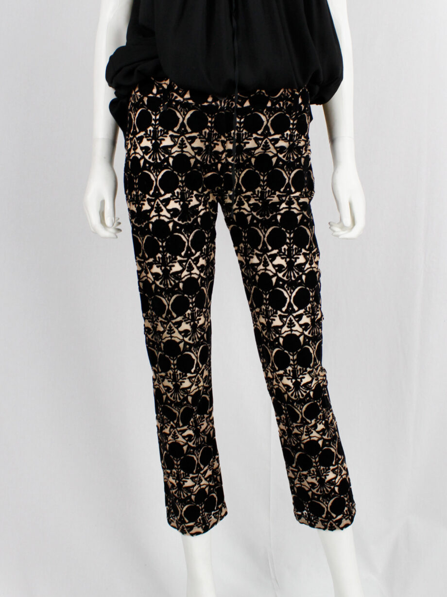 Ann Demeulemeester beige cropped mesh trousers with black circular velvet print spring 2014 (6)