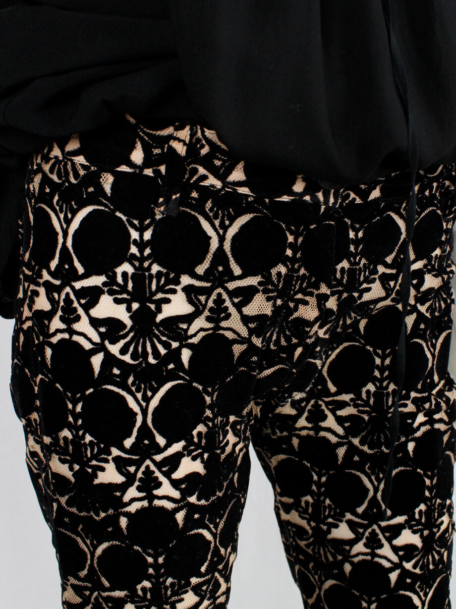 Ann Demeulemeester beige cropped mesh trousers with black circular velvet print spring 2014 (7)