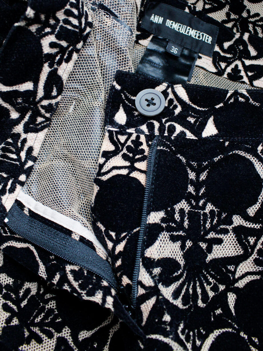 Ann Demeulemeester beige cropped mesh trousers with black circular velvet print spring 2014 (9)