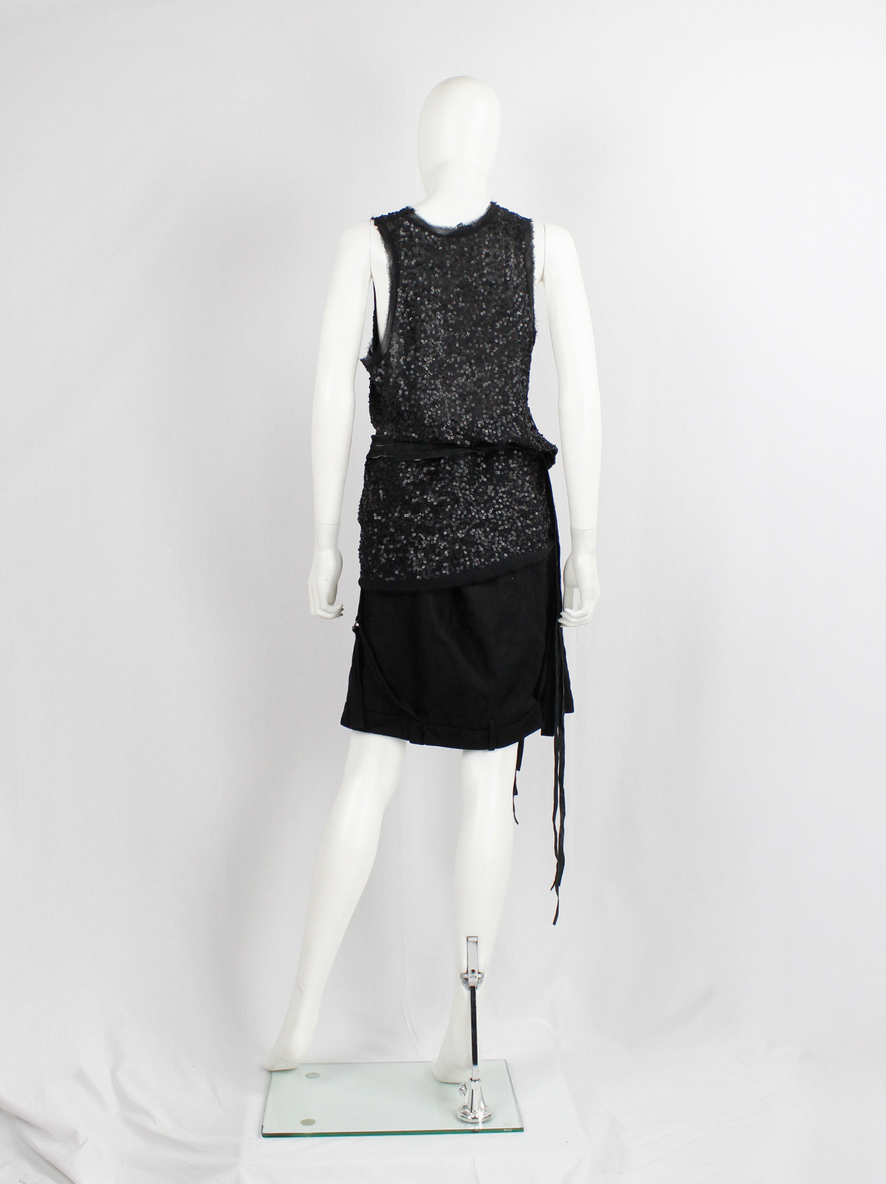 Ann Demeulemeester black raw silk top with matte black sequins — spring ...