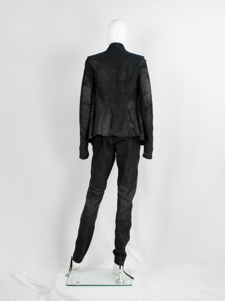 af Vandevorst black leather patchwork trousers with stitched biker knee detail spring 2016 (1)