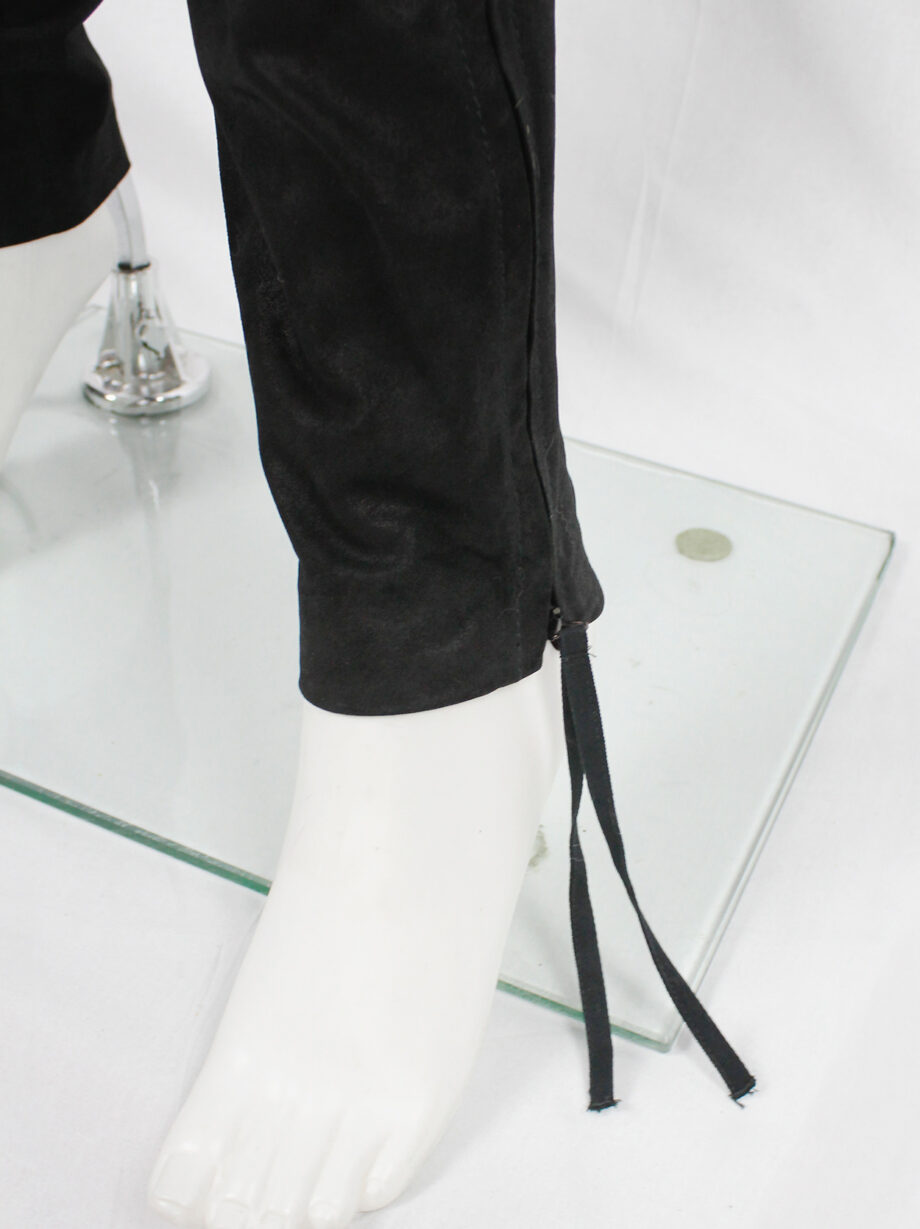 af Vandevorst black leather patchwork trousers with stitched biker knee detail spring 2016 (12)