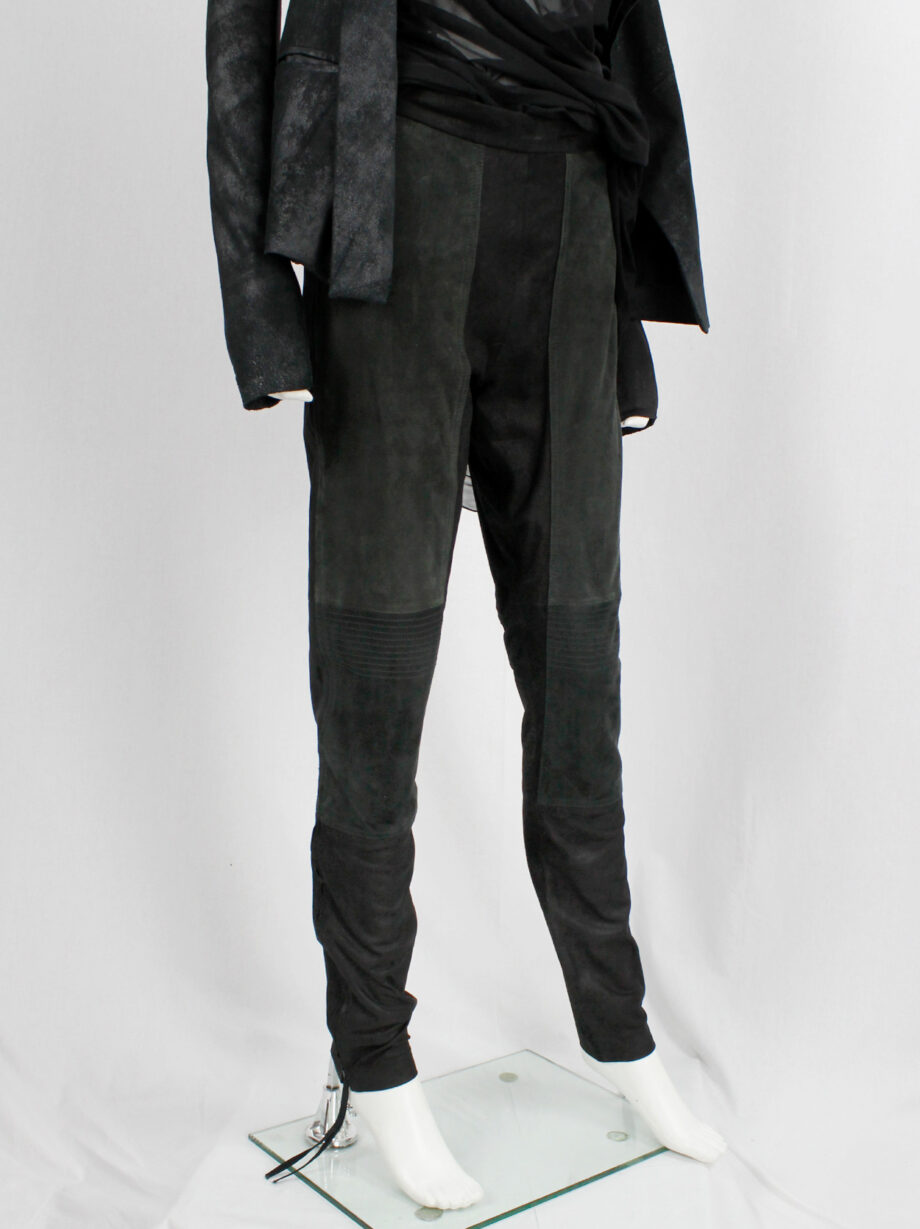 af Vandevorst black leather patchwork trousers with stitched biker knee detail spring 2016 (13)
