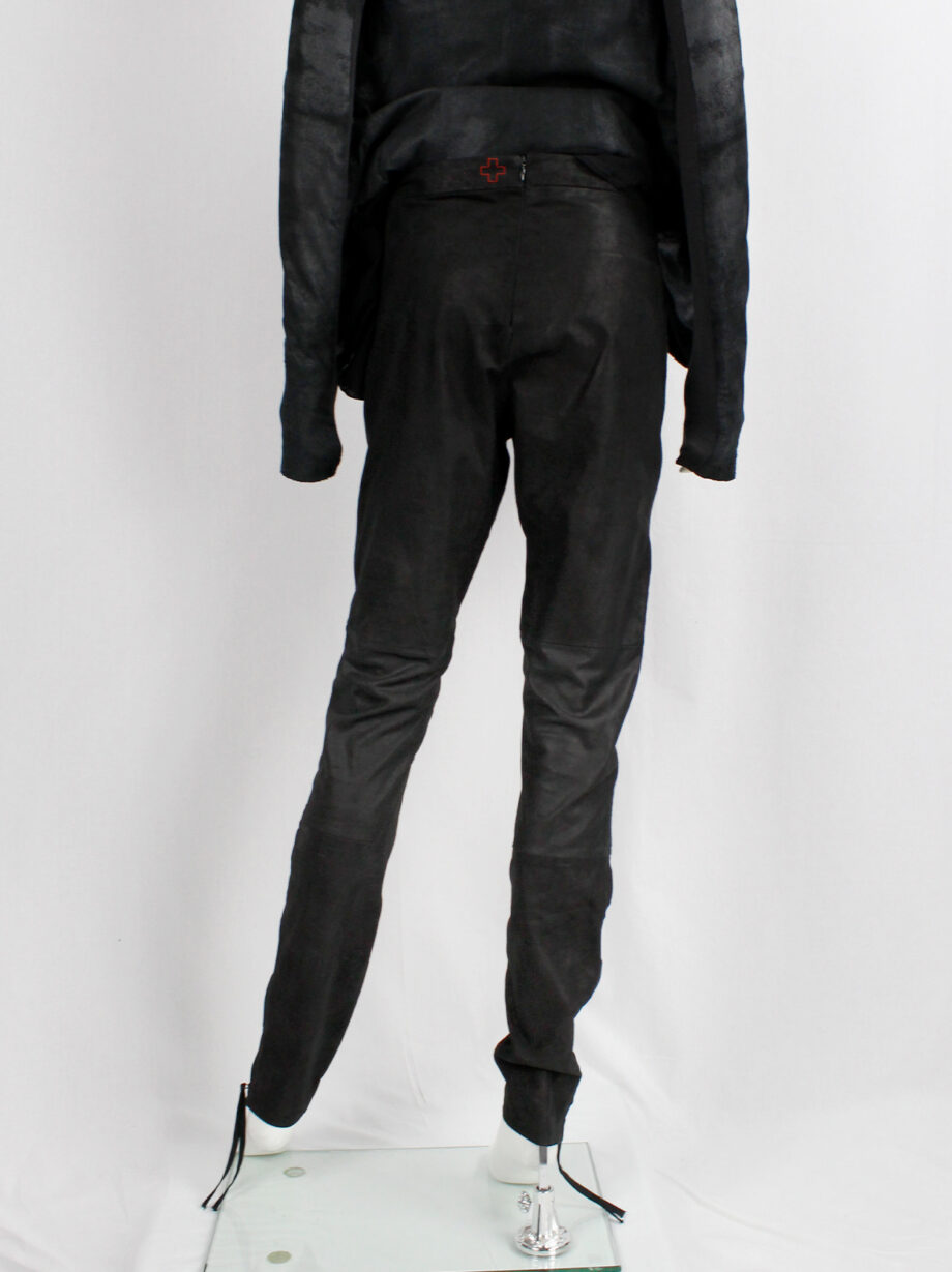 af Vandevorst black leather patchwork trousers with stitched biker knee detail spring 2016 (2)