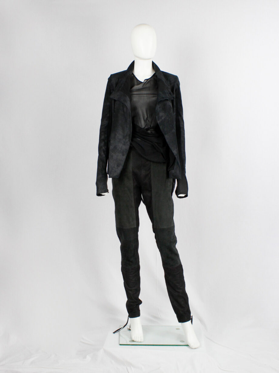 af Vandevorst black leather patchwork trousers with stitched biker knee detail spring 2016 (8)