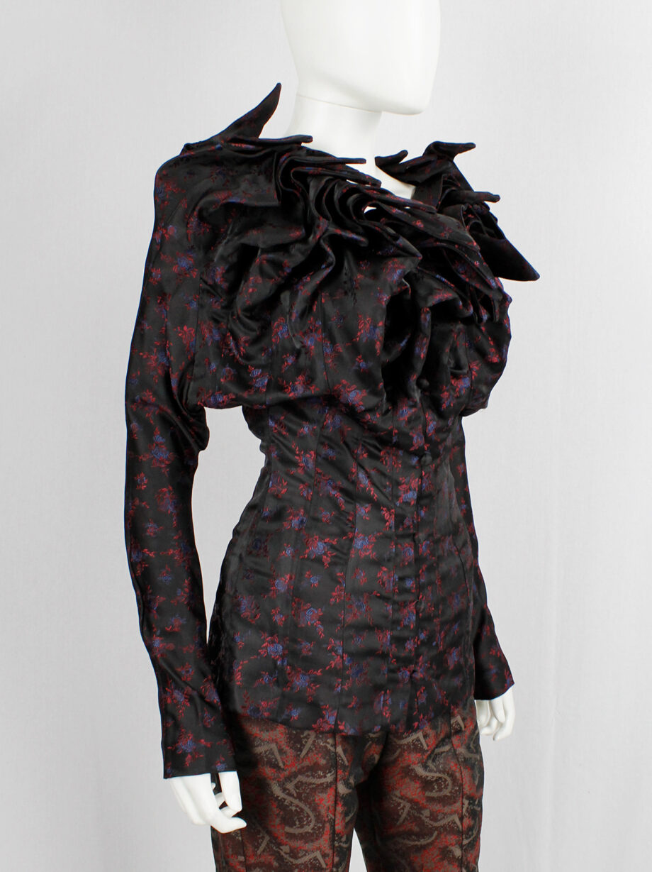 vintage Angelo Figus black floral brocade shirt with sculptural Pierrot collar spring 2000 couture (11)