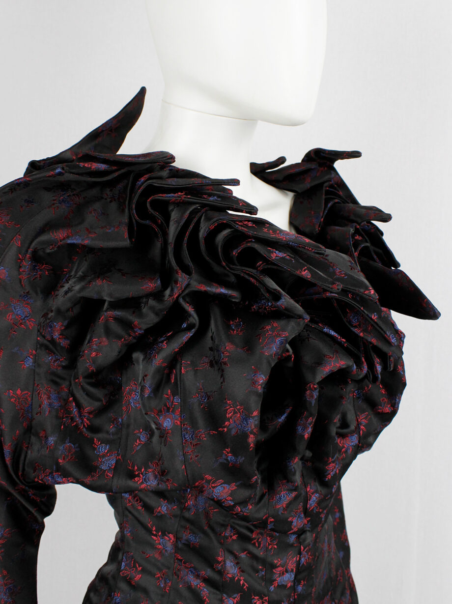 vintage Angelo Figus black floral brocade shirt with sculptural Pierrot collar spring 2000 couture (12)