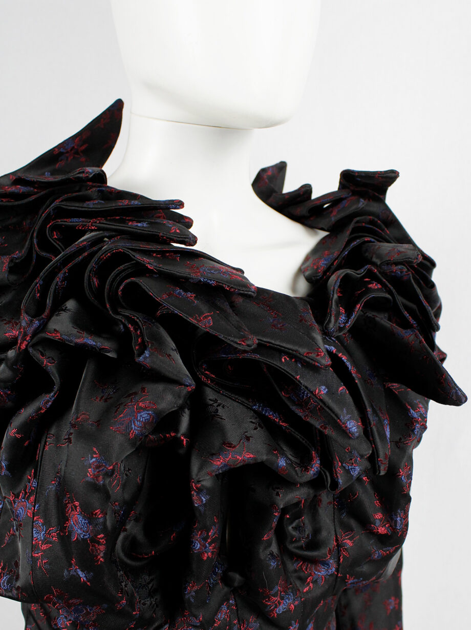 vintage Angelo Figus black floral brocade shirt with sculptural Pierrot collar spring 2000 couture (14)