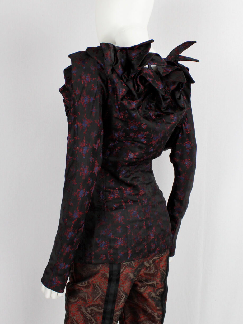 vintage Angelo Figus black floral brocade shirt with sculptural Pierrot collar spring 2000 couture (3)