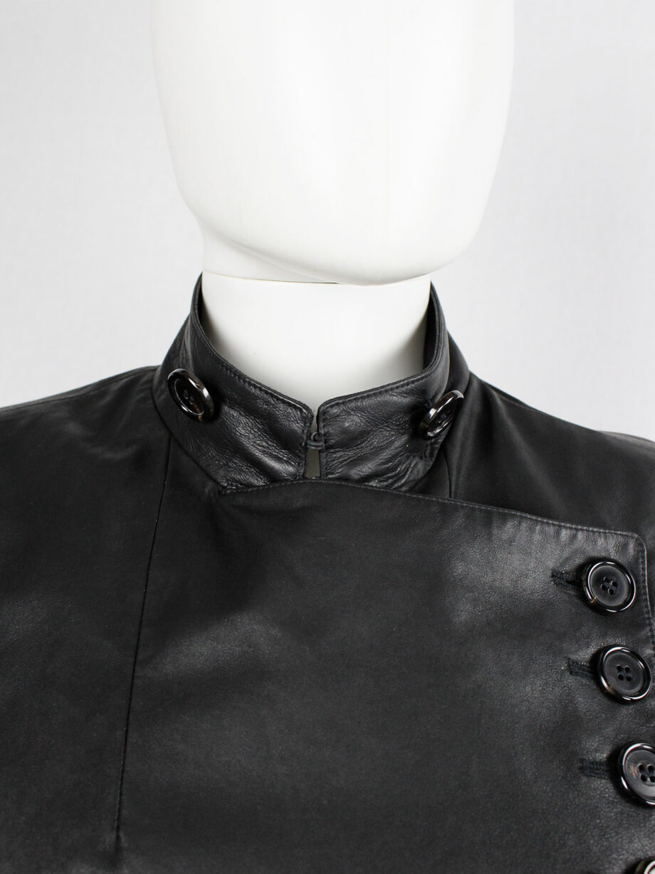vintage Ann Demeulemeester black leather jacket with asymmetric button closure and removable collar fall 2003 (16)